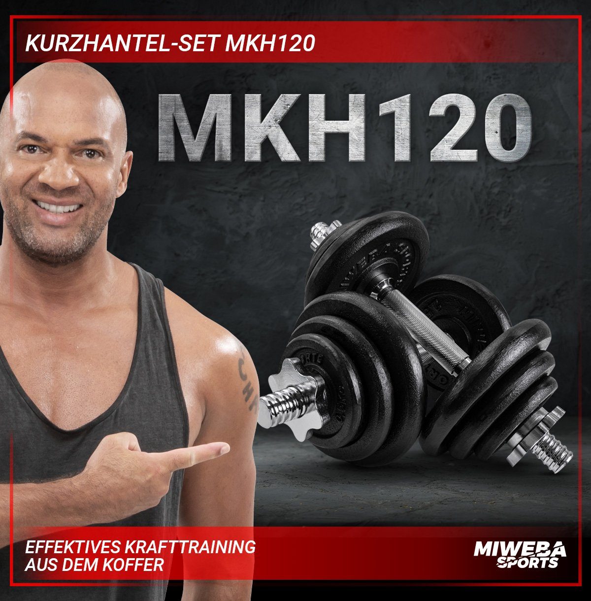 Miweba Sports Hantel-Set Profi Hantel Set MKH120 inkl. Transportkoffer - 20 kg, (Sternverschlüsse - Hantelstangen - Gusseisen & Stahl - rutschfest - Muskelaufbau - Sport - Workout, 2 x 10 kg, 12 Hantelscheiben), 19 teilig - Fitness Training Krafttrai