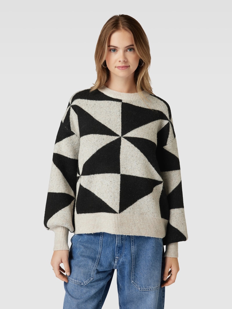 Strickpullover mit grafischem Muster Modell 'GEORGINA LIFE' in offwhite