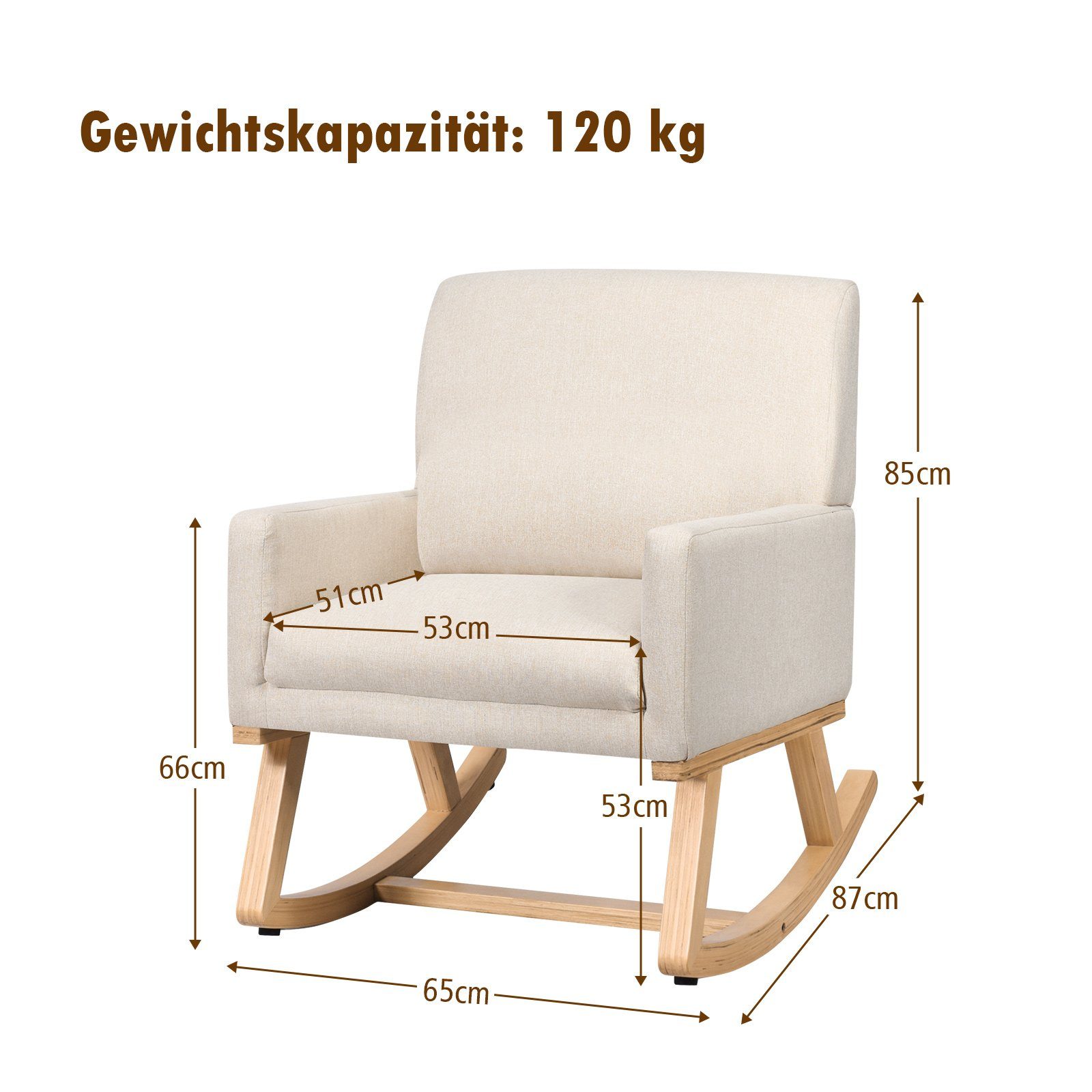 COSTWAY Schaukelstuhl, gepolstert, aus Massivholz, bis 120kg belastbar