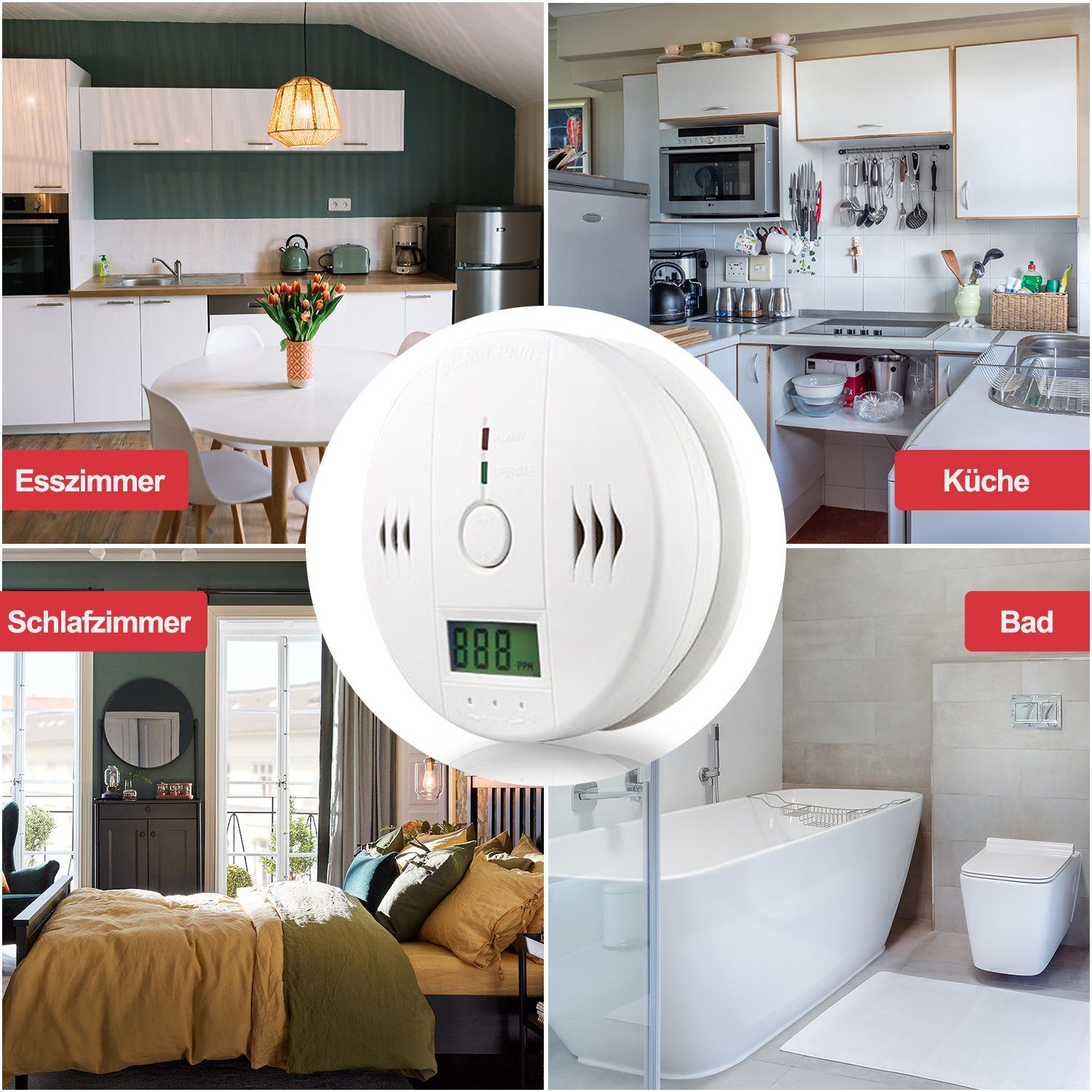 Gimisgu CO Melder Brandmelder Feueralarm Alarm Kohlenmonoxidmelder Detektor Rauchmelder (Gas Melder LCD Anzeige Flur Wohnzimmer Esszimmer LED Gassensor, einfache installation)