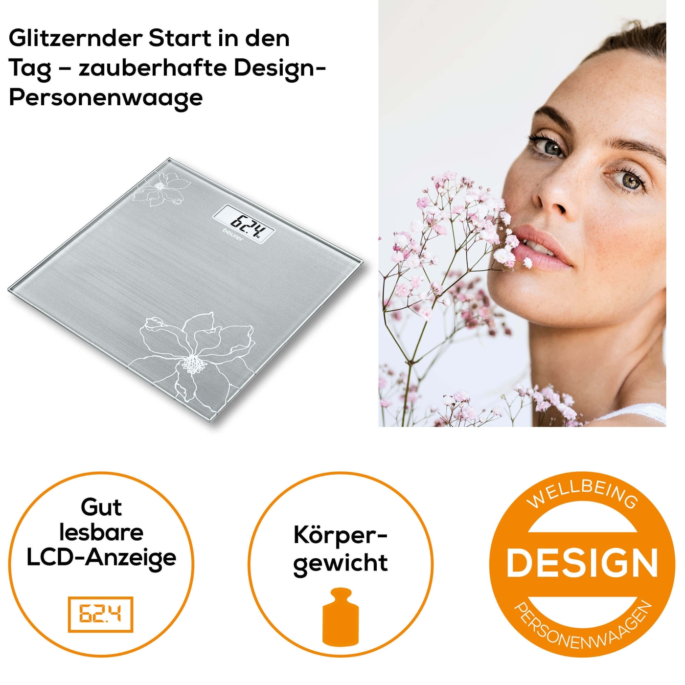 Beurer Glaswaage GS 10-Personenwaage aus Glas gut lesbarer LCD-Anzeige - bis 180 kg