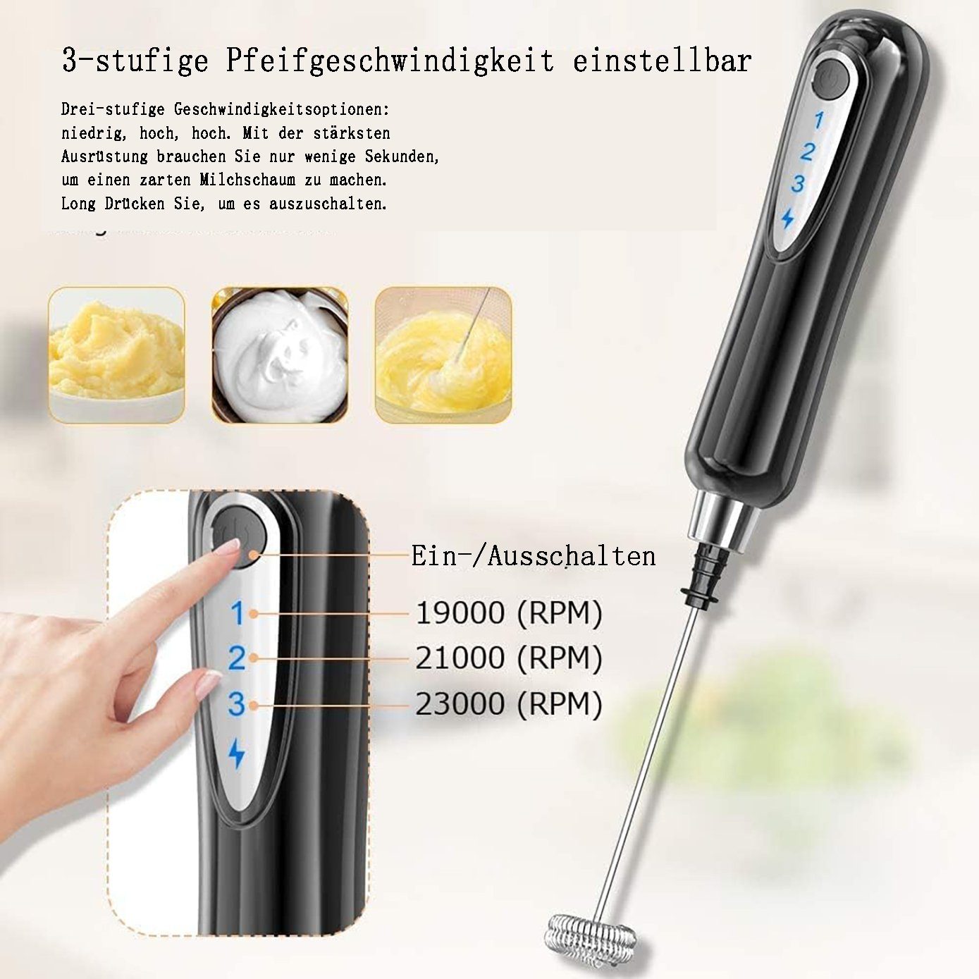 flowgoer Milchaufschäumer Elektrischer Milchaufschäumer mit Doppelquirl, wiederaufladbar, Vielseitig und multifunktional, für verschiedene Getränke geeignet