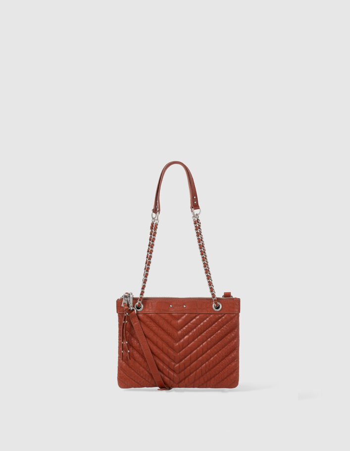 Sac pochette 1440 Reporter orange cuir embossé croco Femme
