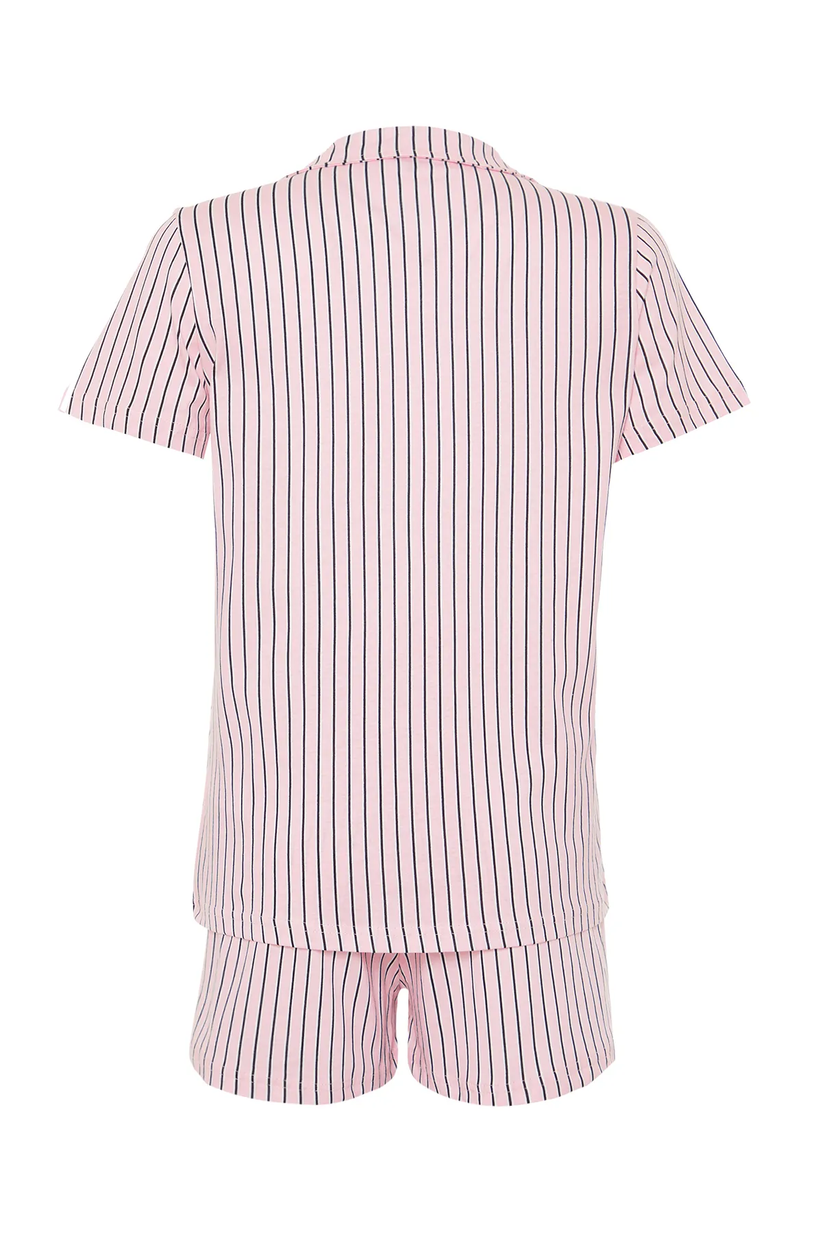 Trendyol Collection  Puderfarbenes, gestreiftes Strick-Pyjama-Set aus 100 % Baumwolle THMSS24PT00043