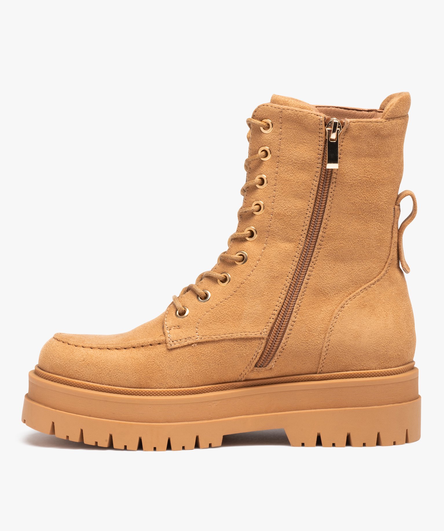 Boots femme unies à semelle épaisse crantée et à zip camel | GEMO