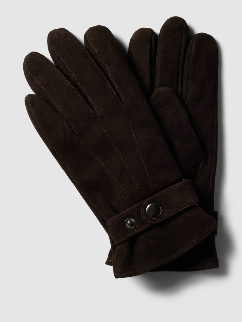 Handschuhe aus Schafsleder Modell 'NUBUK RIEGEL' in dunkelbraun