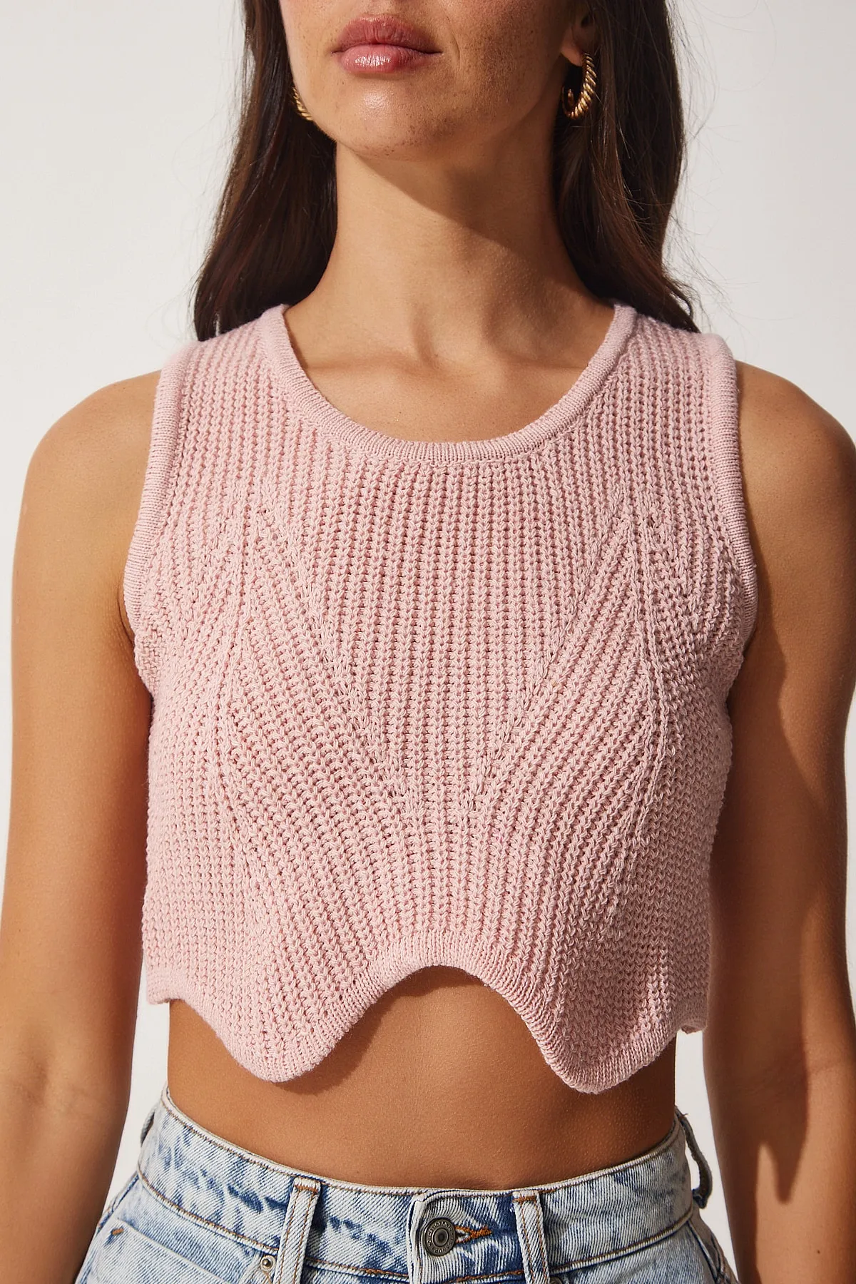 Happiness İstanbul  Damen-Puder-Sommer-Crop-Strickbluse MC00185