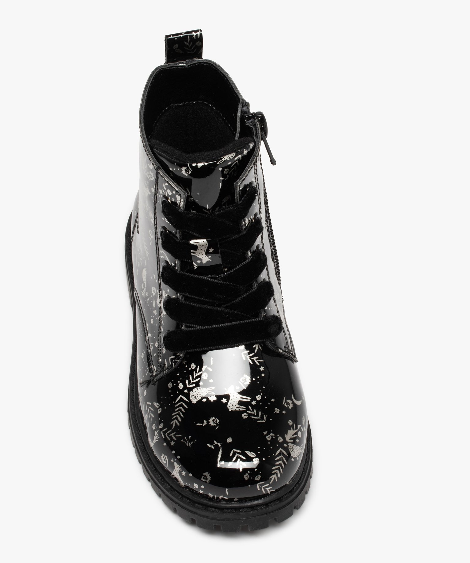 Boots fille style rock vernies à lacets et zip noir | GEMO