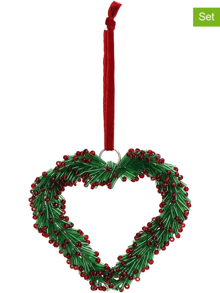 Kersten 4er-Set: Dekoanhänger ''Heart'' in Rot/ Grün - (L)12 x (B)12 cm günstig kaufen onesize