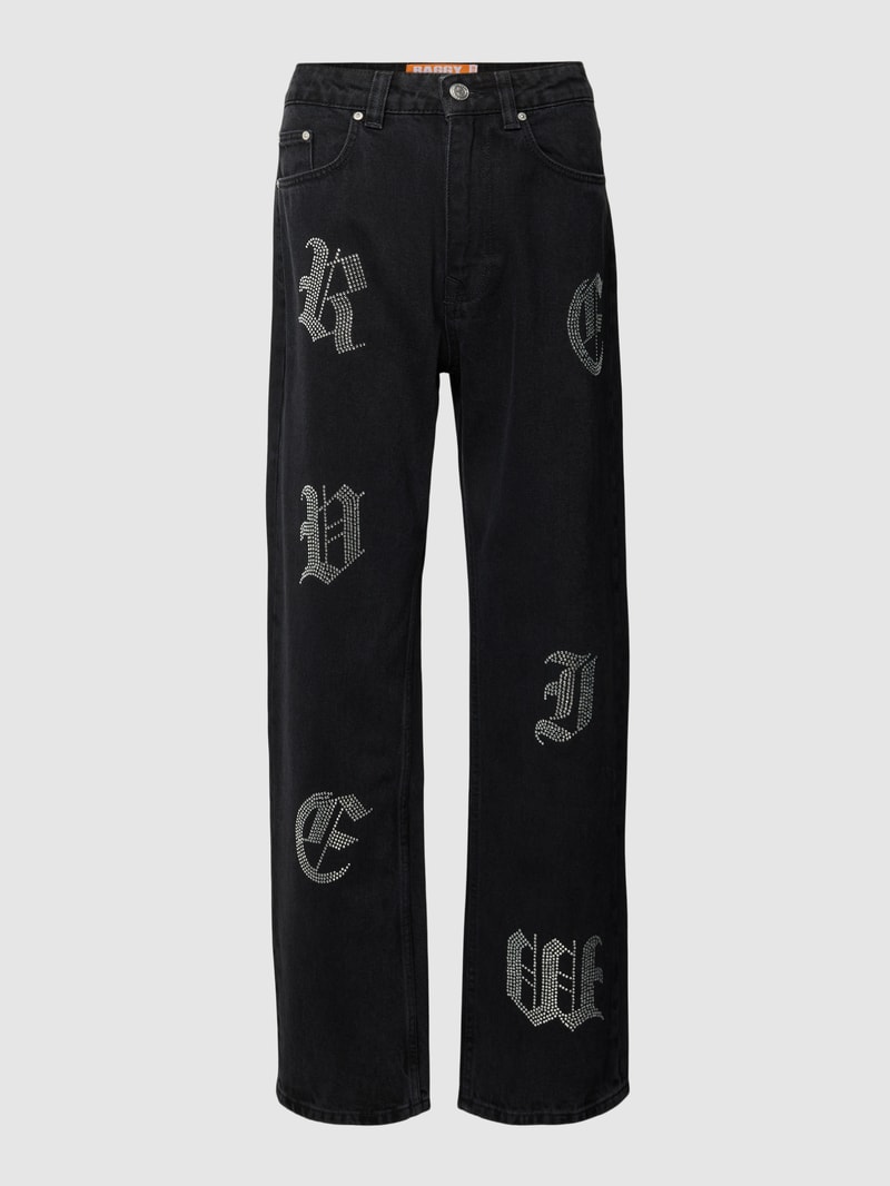 Jeans mit Strasssteinbesatz in schwarz