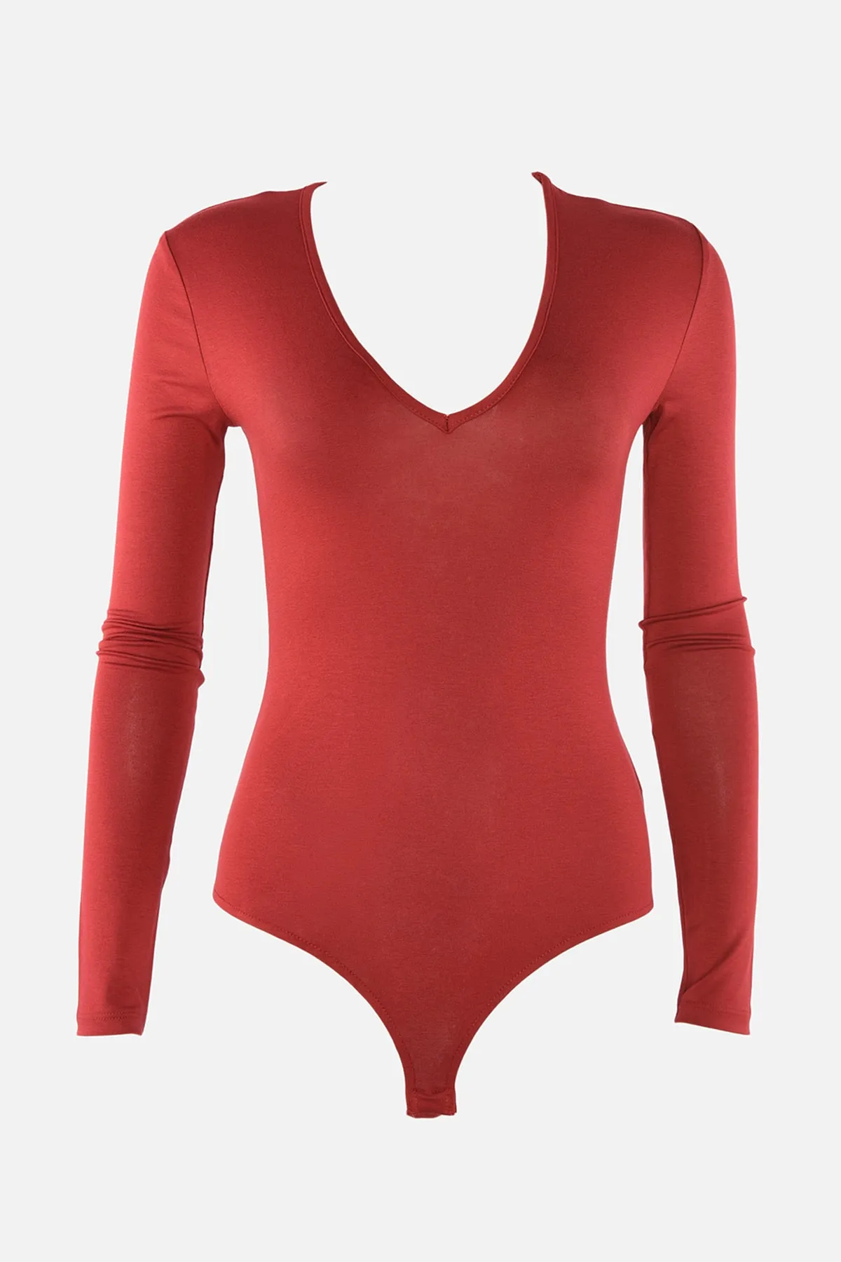 Trendyol Collection  Burgunderfarbener gestrickter Snap-On-Body mit tiefem V-Ausschnitt TPRAW22BD0084