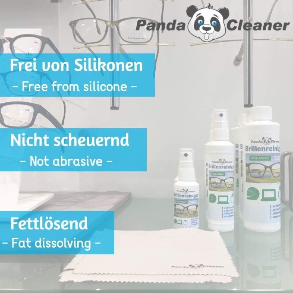 PandaCleaner Brillenreiniger - Bio-Konzentrat - Anti-Beschlag-Formel Glasreiniger (Set, [3-St. 50ml + 250ml + Mikrofasertuch)