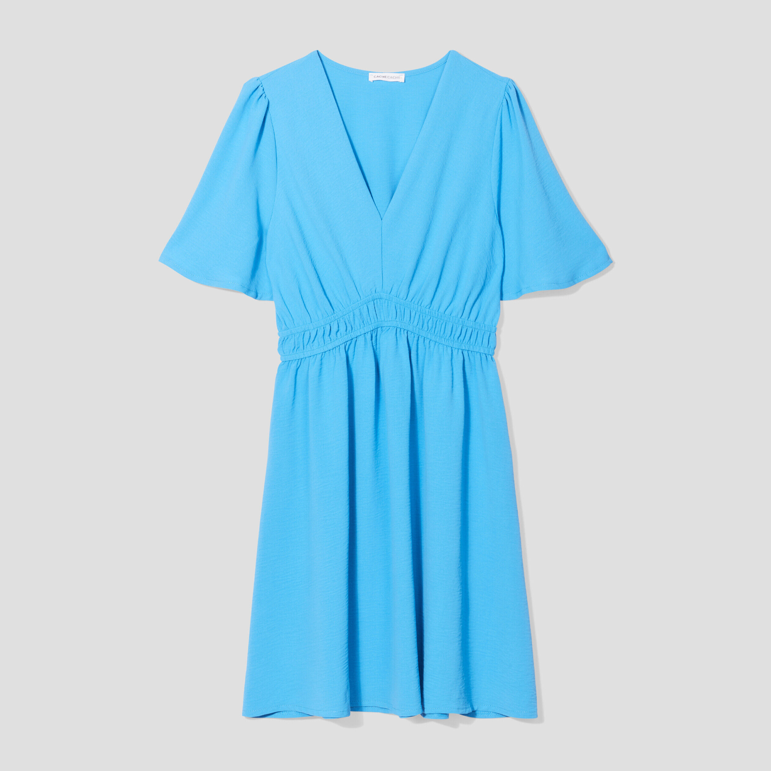 Robe évasée fluide élastiquée bleu femme | Cache Cache