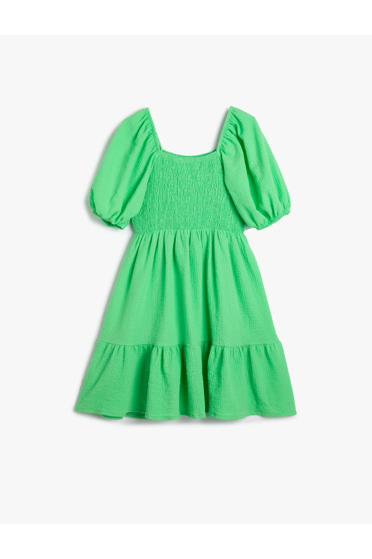 Koton  Kleid aus Baumwolle mit Ballonärmeln, Gimped und quadratischem Ausschnitt
