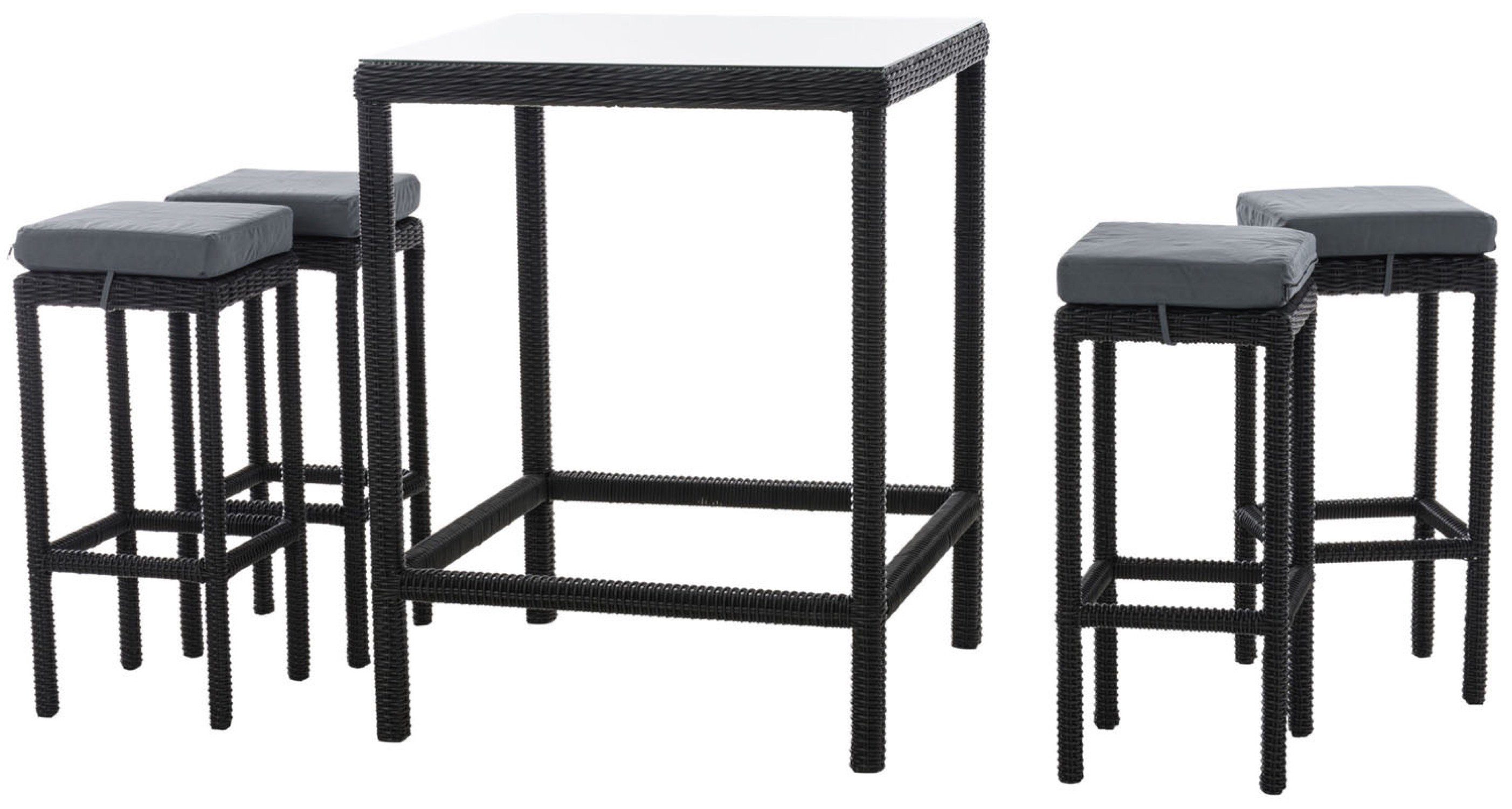 TPFGarden Gartenbar-Set Alina - aus 5mm Polyrattan und Aluminium-Gestell, (Stehtisch-Set mit 4 Hockern und Kunstlederauflagen, Gartenlounge-Set - wasserfest, pflegeleicht und UV-beständig), Maße (TxBxH): Tisch 84 x 84 x 110,5cm - Hocker 37 x 37 x 74,