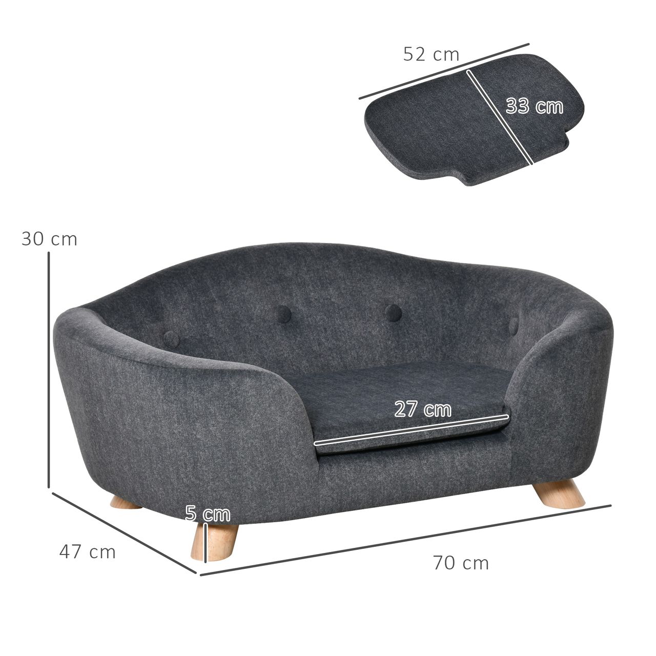 PawHut Haustiersofa Hundematte Katzen Sofa mit Kissen Plüsch Dunkelgrau