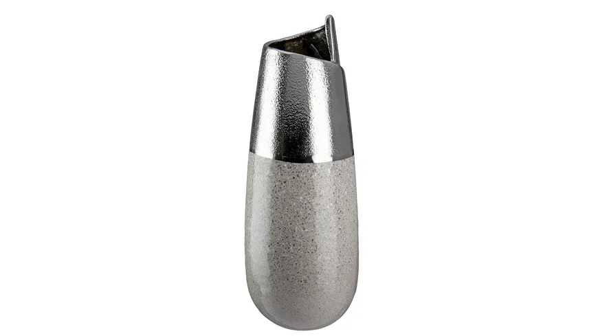 GILDE Keramik Vase mit Cut Marmo H=37,5cm grau, silberfarben