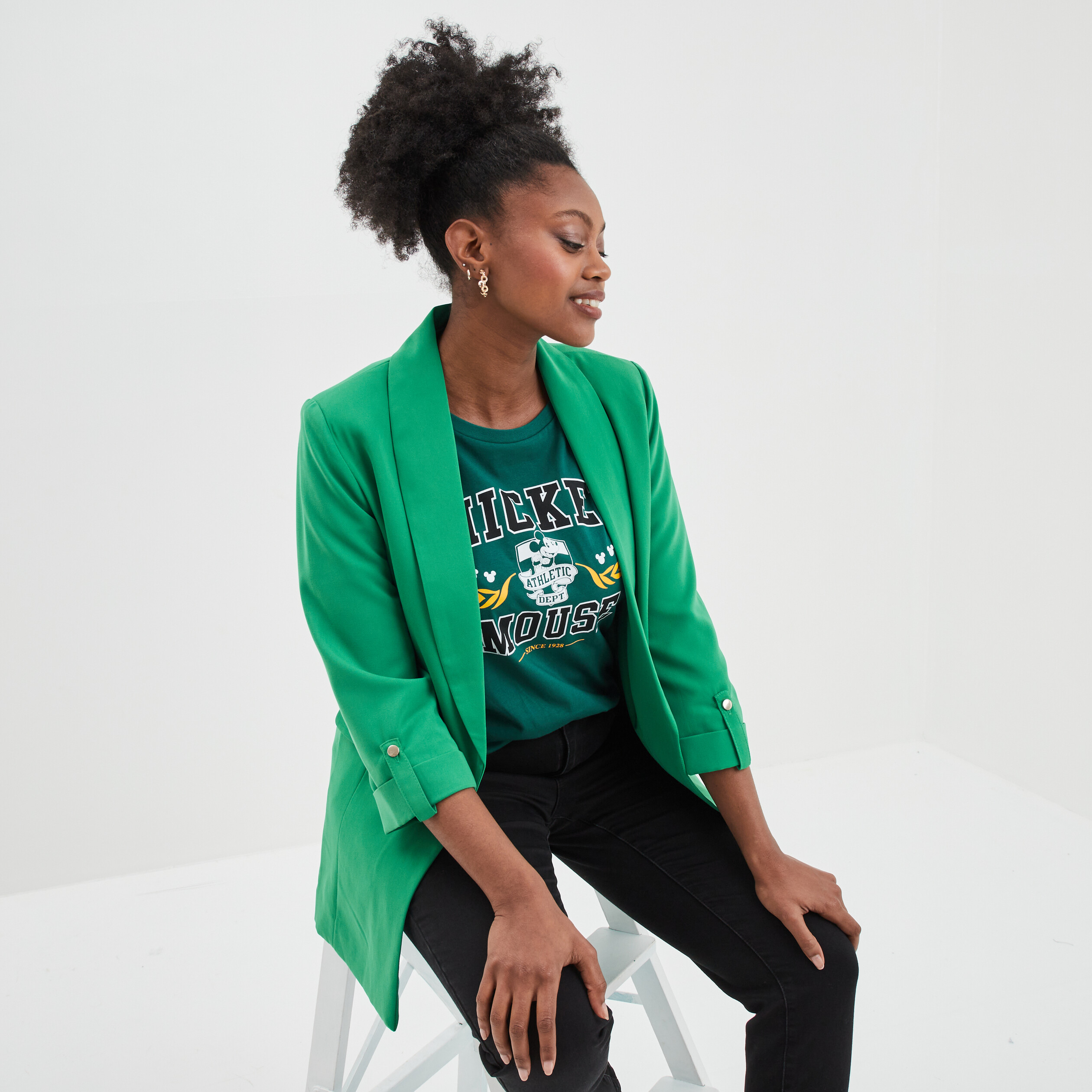 Veste blazer manches 3 4 droite vert émeraude femme | La Halle
