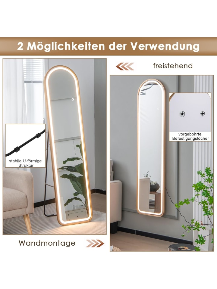 COSTWAY Ganzkörperspiegel LED 155cm in Gold günstig kaufen onesize