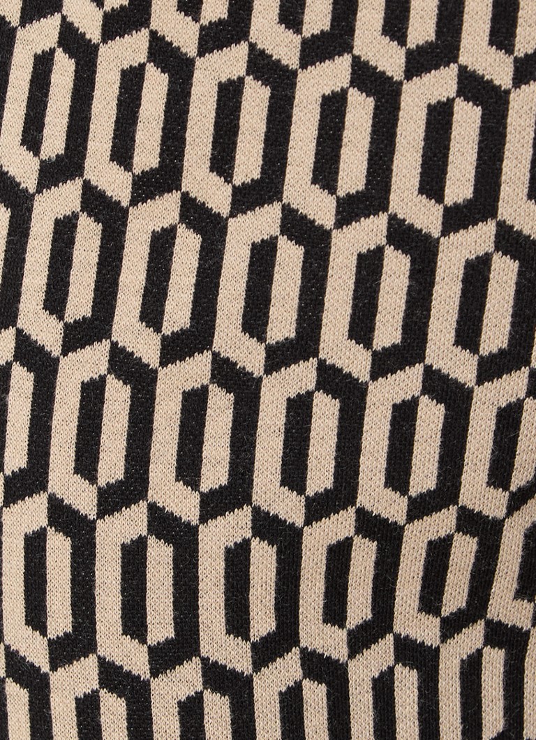 Pantaloni a zampa a vita alta color espresso con stampa grafica