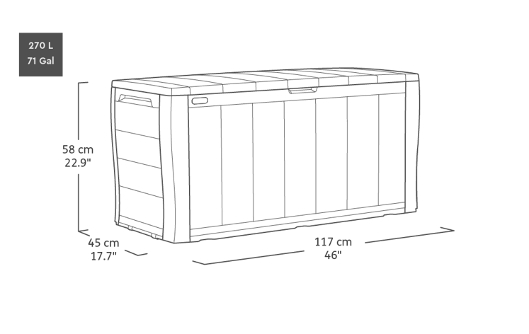 Keter Sherwood Auflagenbox, wetterbeständig - 270L 117x45x58 cm - Anthrazit Holzoptik