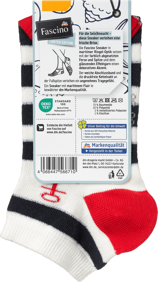 Sneaker Socken mit Anker-Motiv weiß & blau Gr. 39-42, 1 St