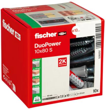 Fischer 538257 DuoPower plug 10x80 with hexagon screw 10 pieces