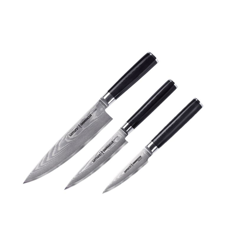 Samura Damaskus 3-teiliges Küchenmesser-Set (Kochmesser - Filetmesser - Schälmesser)