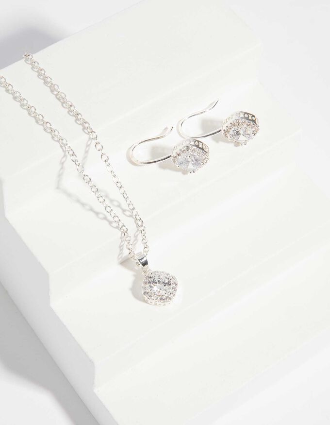 Set aus Kette und Ohrring - Ziersteine