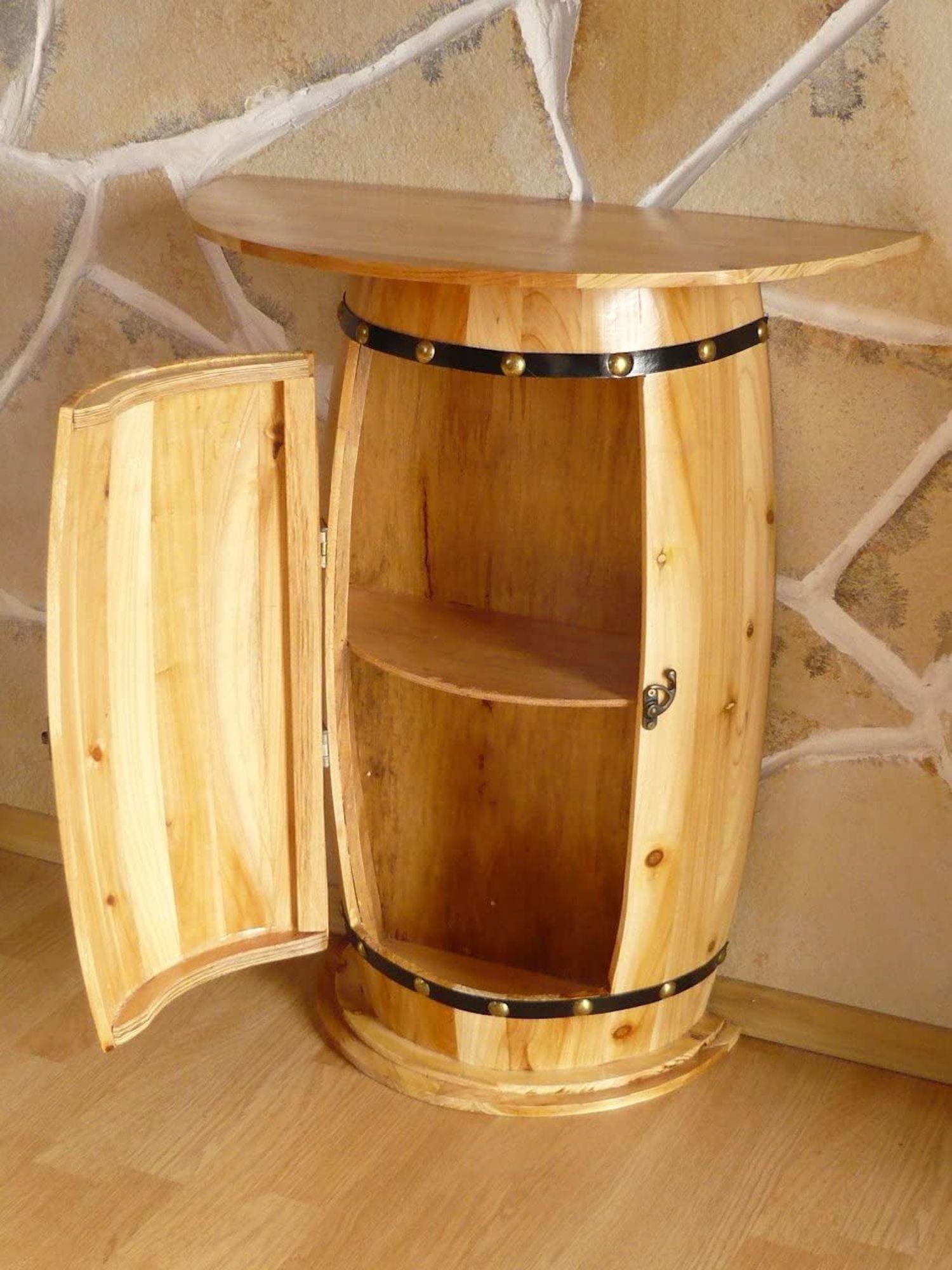 DanDiBo Weinregal Wandtisch Tisch Weinfass 0373 Schrank Weinregal Fass aus Holz 73 cm