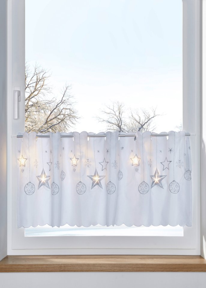 LED Scheibengardine mit winterlichem Druck