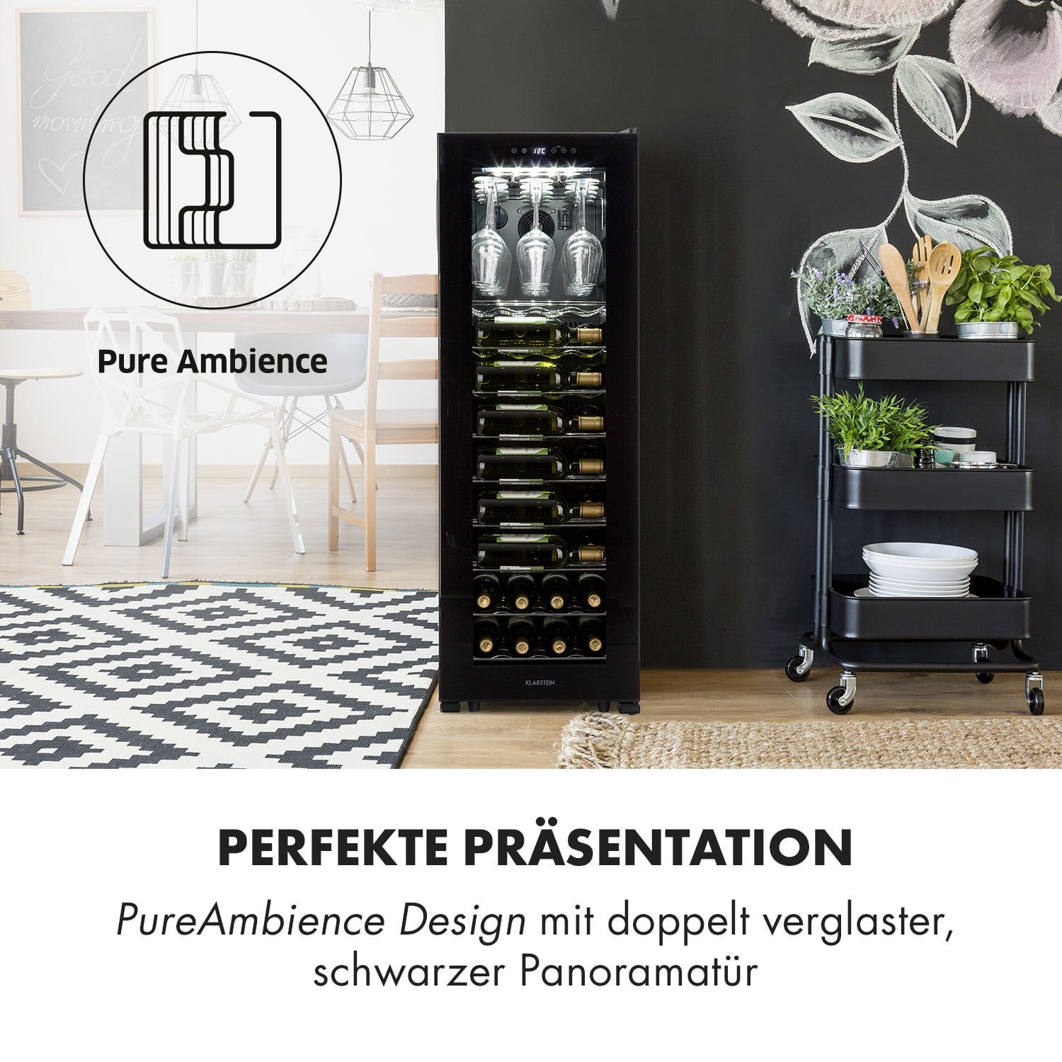 Klarstein Weinkühlschrank Bellevin 62, für 56 Standardflaschen á 0,75l,2 Zonen Wein Flaschenkühlschrank Weintemperierschrank Weinschrank