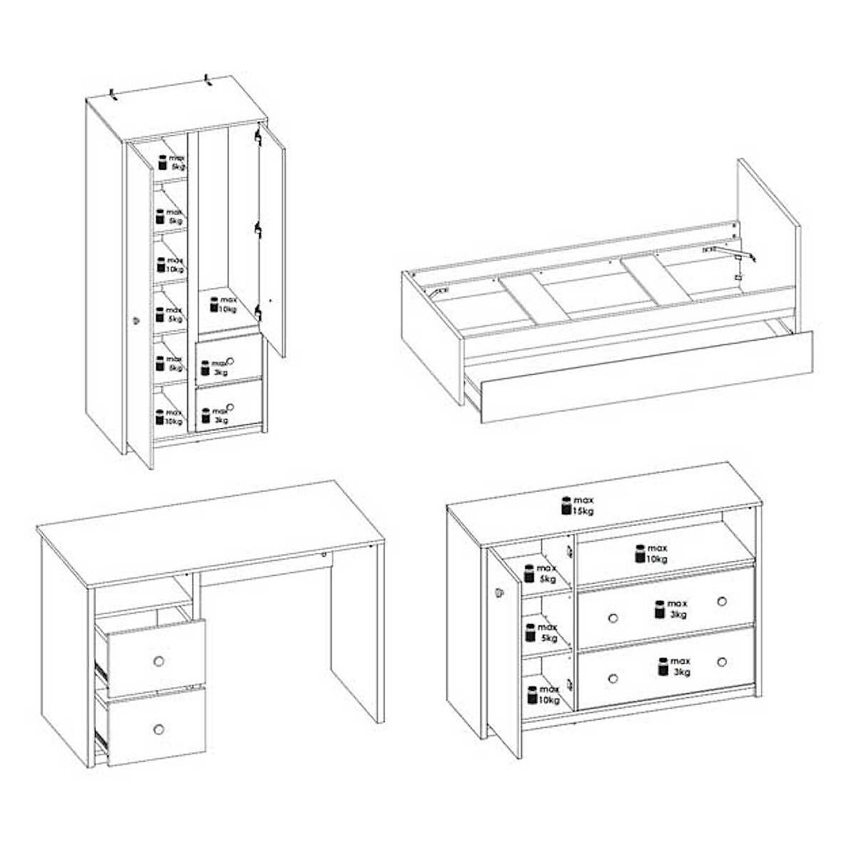 Jugendzimmer-Set Globo komplett 6-teilig