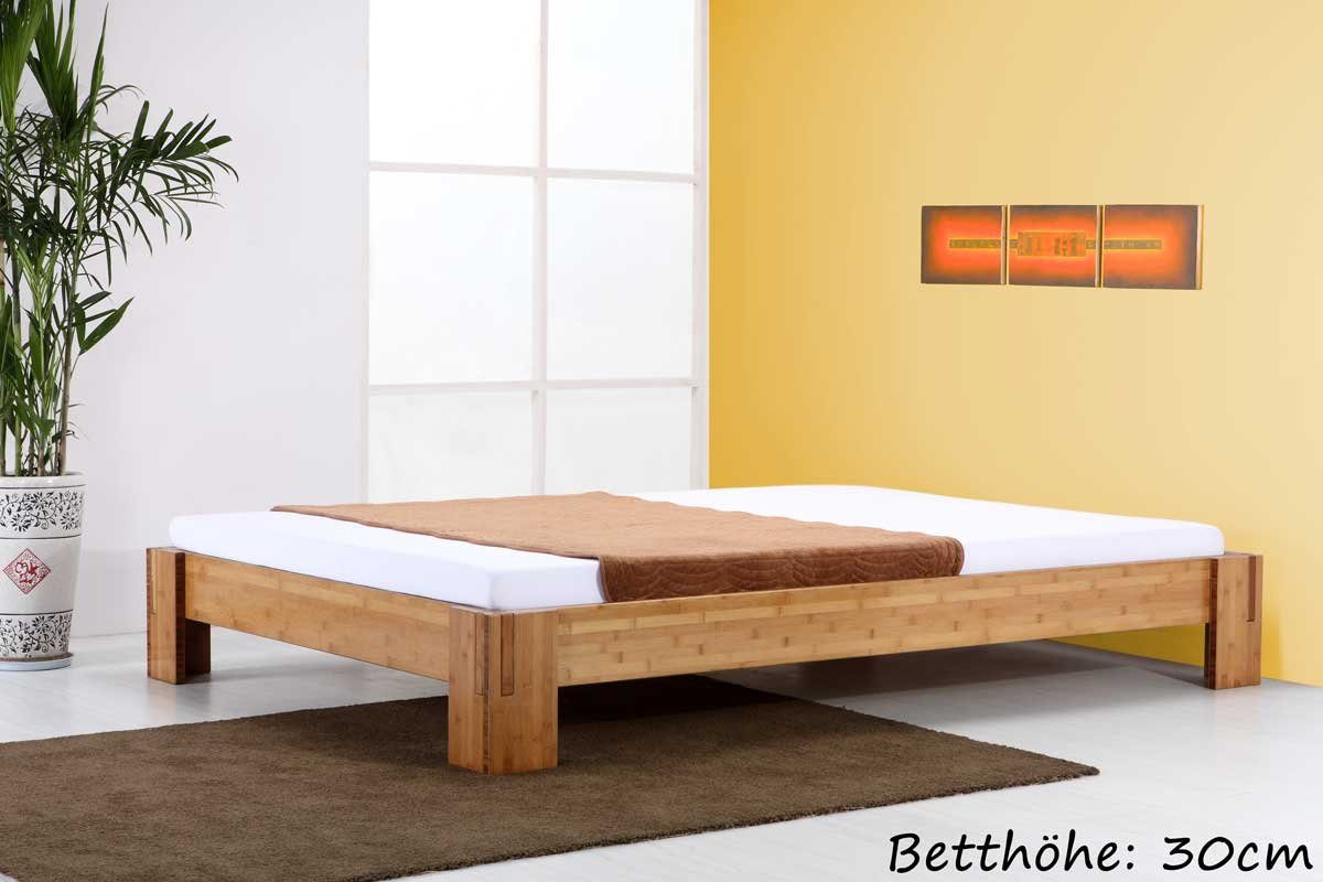 1001 Wohntraum Massivholzbett BALI Bett aus Bambus ohne Rückenlehne, Steckbett - Aufbau in 5min, drei verschiedene Betthöhen wählbar