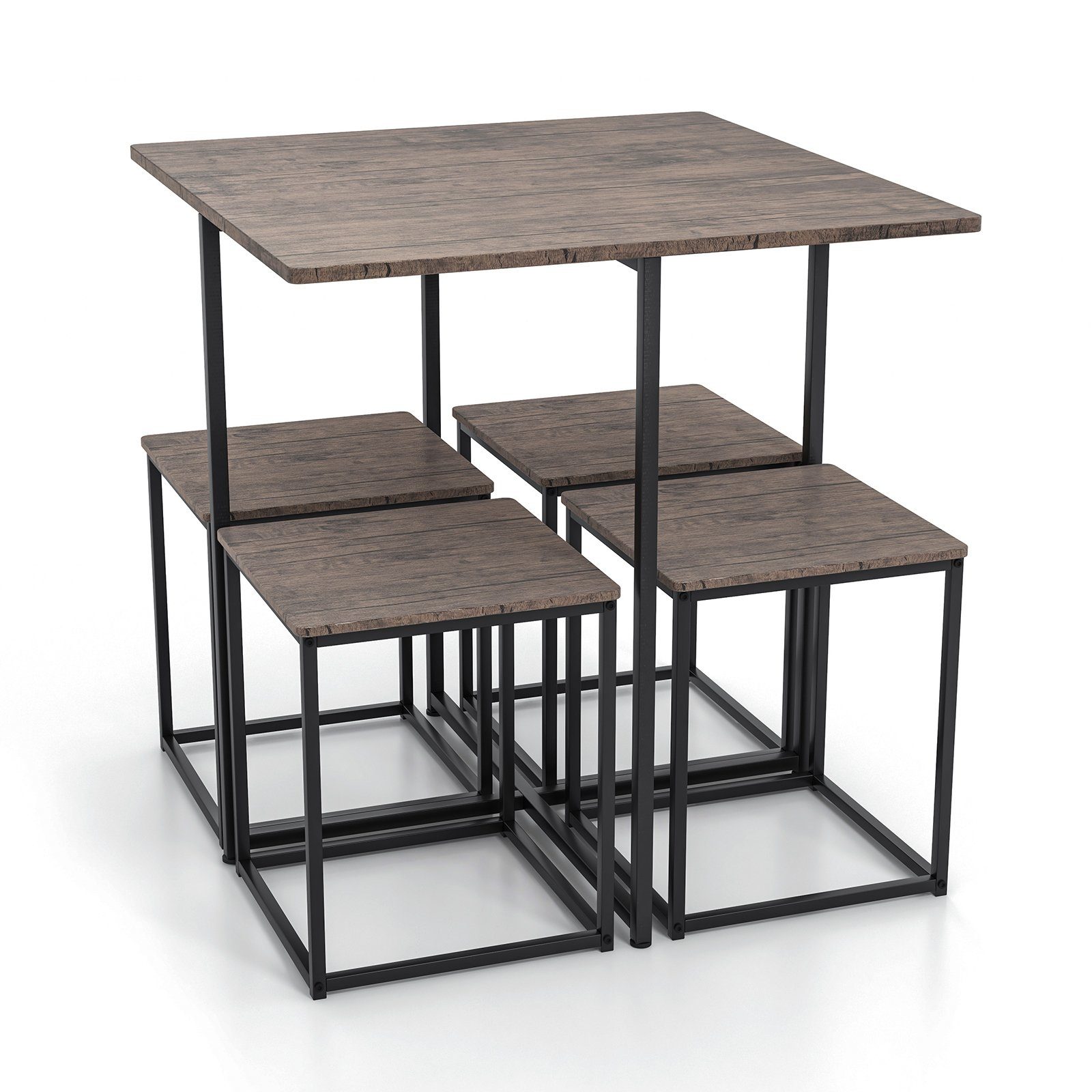 COSTWAY Bartisch (5 TLG), mit 4 Hockern, Metallgestell, platzsparend