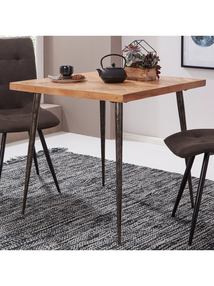 KADIMA DESIGN Esszimmertisch 80x76x80 cm Massivholz / Metall Industrial, günstig kaufen onesize