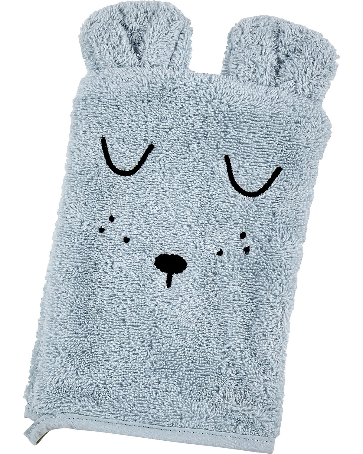 Kapuzen-Badetuch & Waschhandschuh Frottier mit Stickerei Faces hellbla