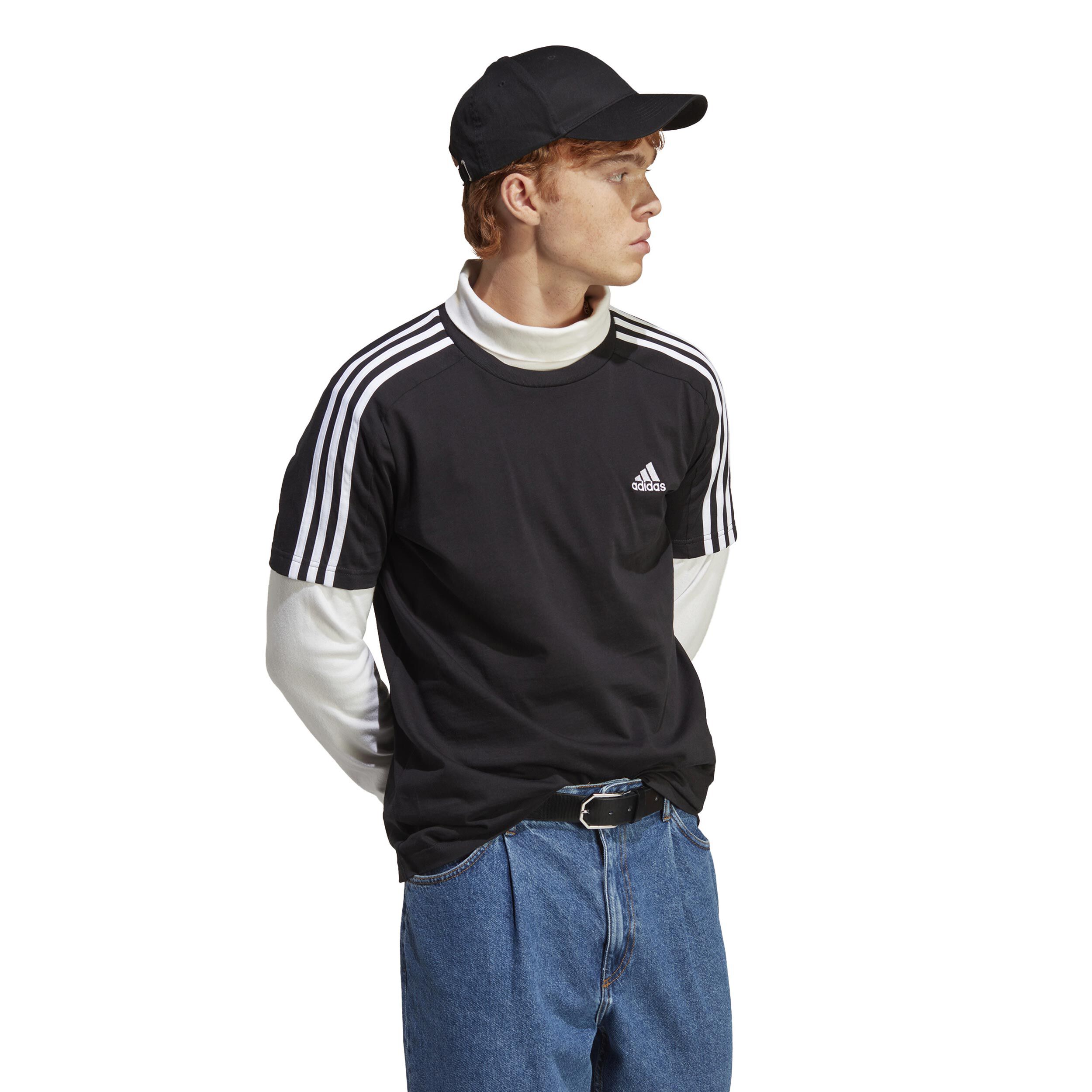 3 Stripes Single Jersey T-Shirt Herren - Schwarz, Weiß