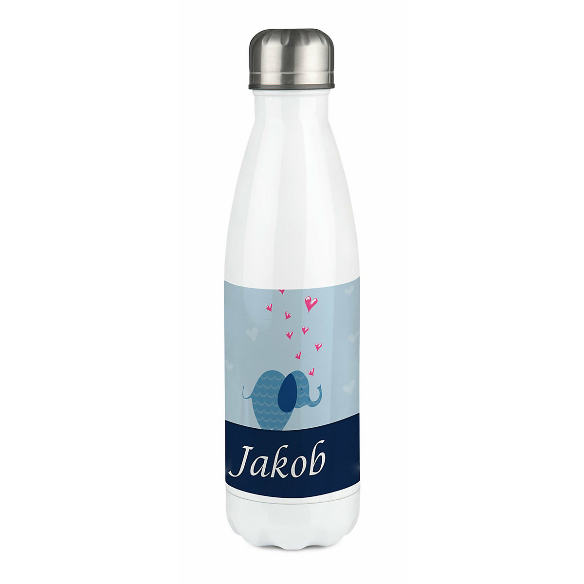 Edelstahl Kinder Thermoflasche / Trinkflasche bunt Elefant Farbe blau Spülmaschinenfest, Auslaufsicher, Bruchfest, Doppelwandig, Für Heißgetränke geeignet, Mit Deckel, Isoliert