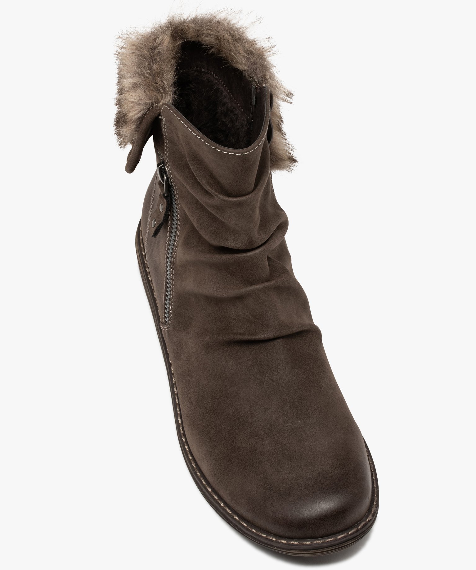 Boots fourrées femme à talon plat et zip décoratif | GEMO