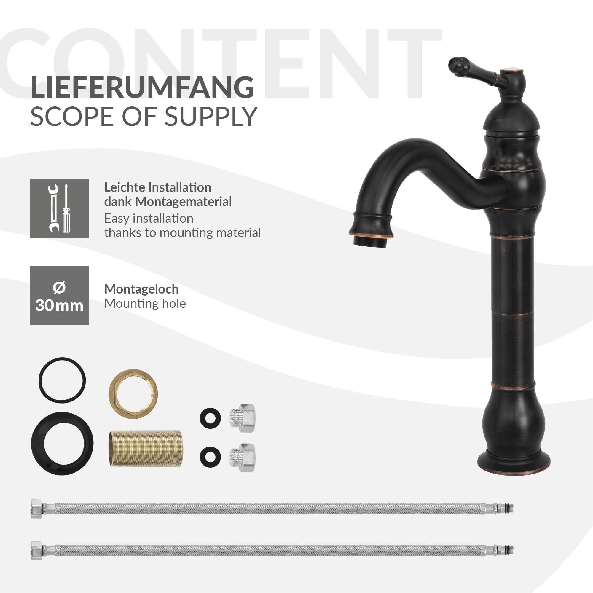 LuxeBath Waschtischarmatur Waschtischarmatur fürs Badezimmer 215x62x335 mm Bronze/Schwarz