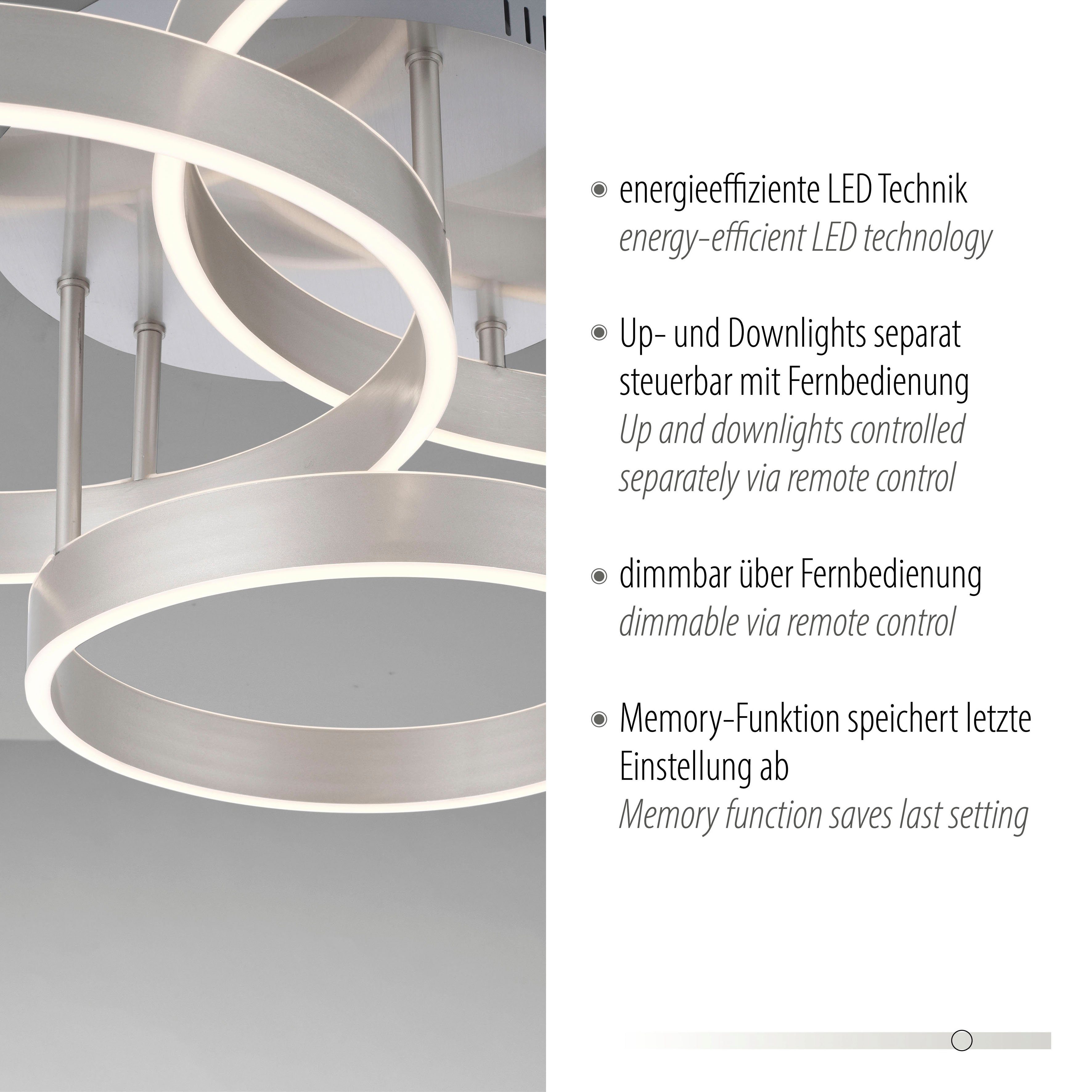 Leuchten Direkt Deckenleuchte LILLUTI, dimmbar über Fernbedienung, LED fest integriert, Warmweiß, LED, Fernbedienung, Funk inkl., separat steuerbar über FB