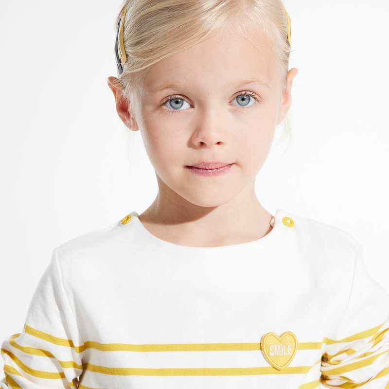 T-shirt marinière à personnaliser d'un cœur jaune fille