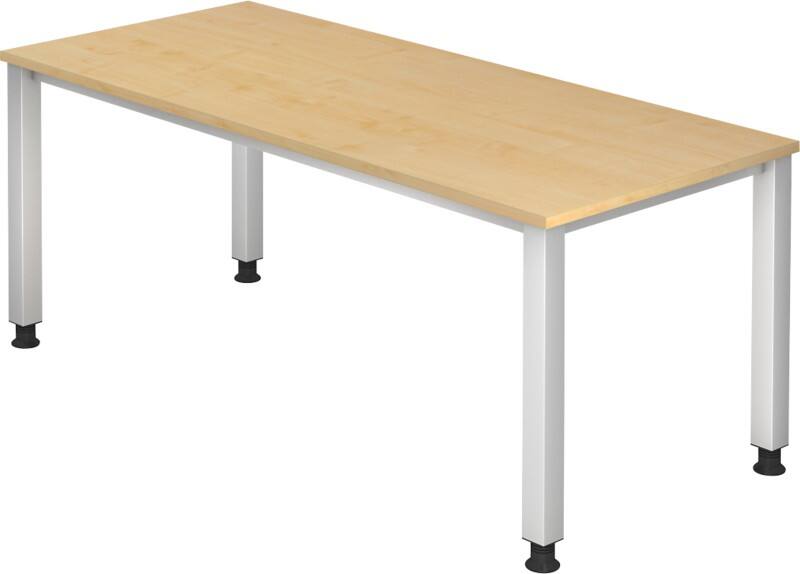 Hammerbacher Q Serie Höhenverstellbarer Schreibtisch Rechteckig Ahorn Holz Silber 4 Füße 1.800 x 685 mm