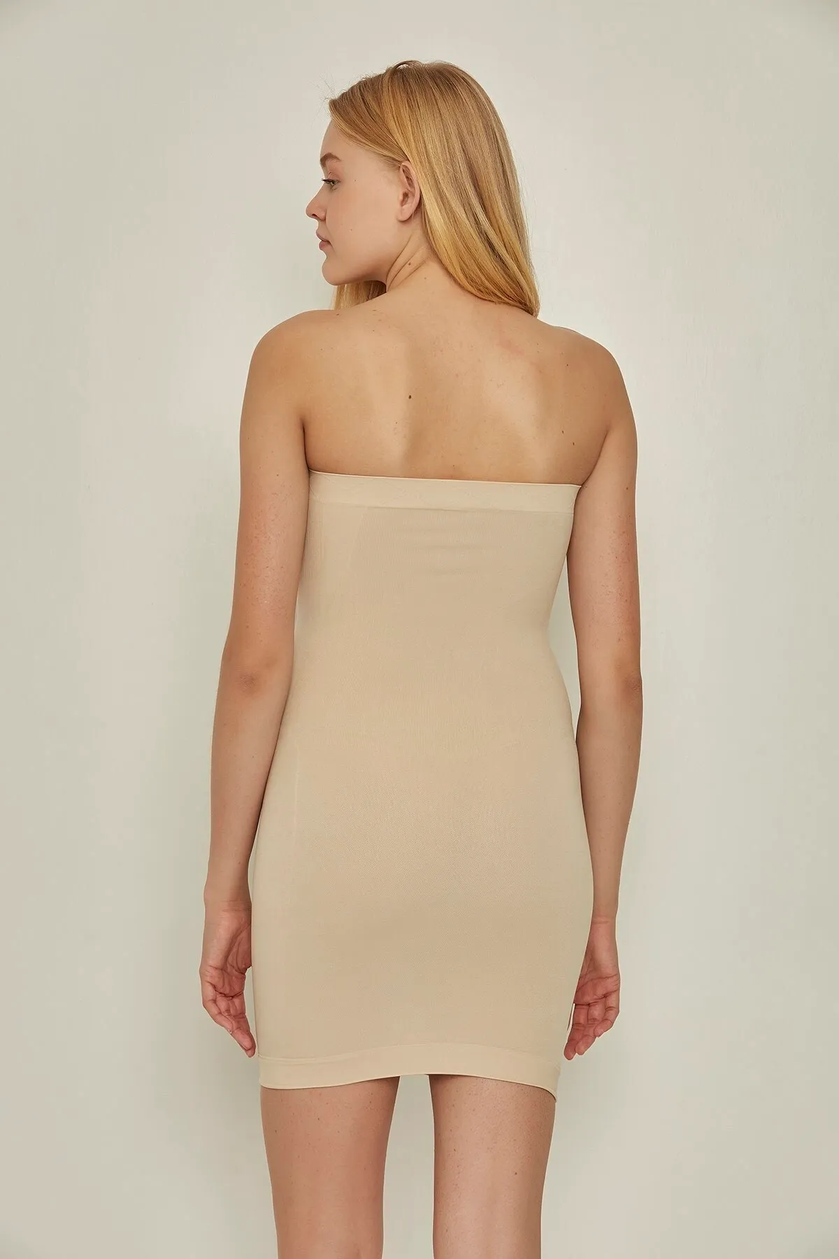 C&City  C15065 Nahtloses trägerloses Korsettkleid Tan