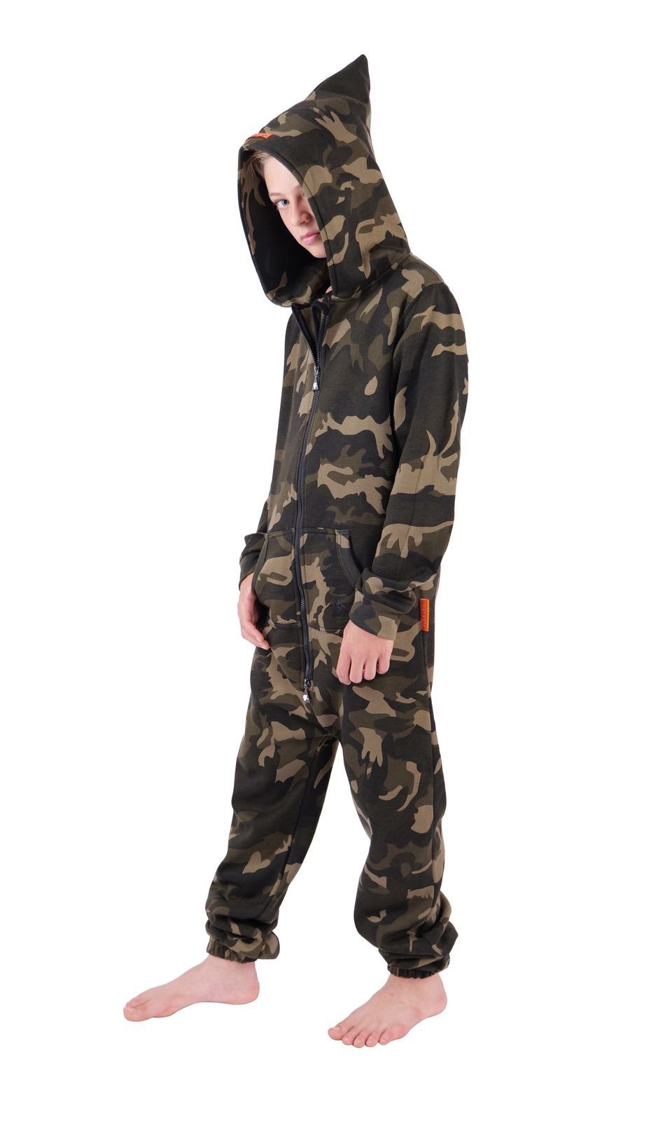 O'Poppy Jumpsuit Kinder camo olive (1-tlg) Zwergen Kapuze und Eingrifftaschen