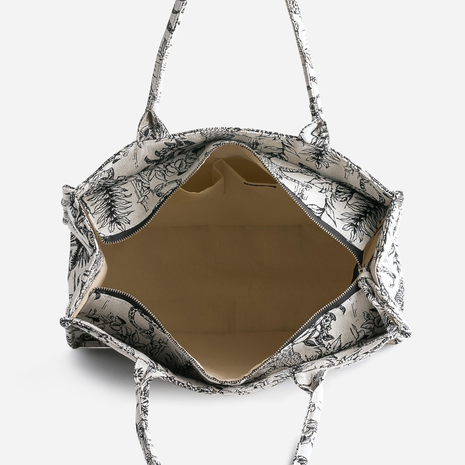 Sac cabas noir jacquard motif jungle