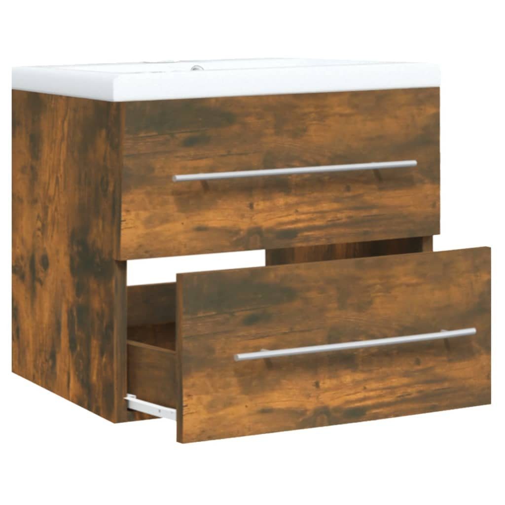 vidaXL Badezimmerspiegelschrank Waschbeckenschrank mit Einbaubecken Räuchereiche Holzwerkstoff (1-St)