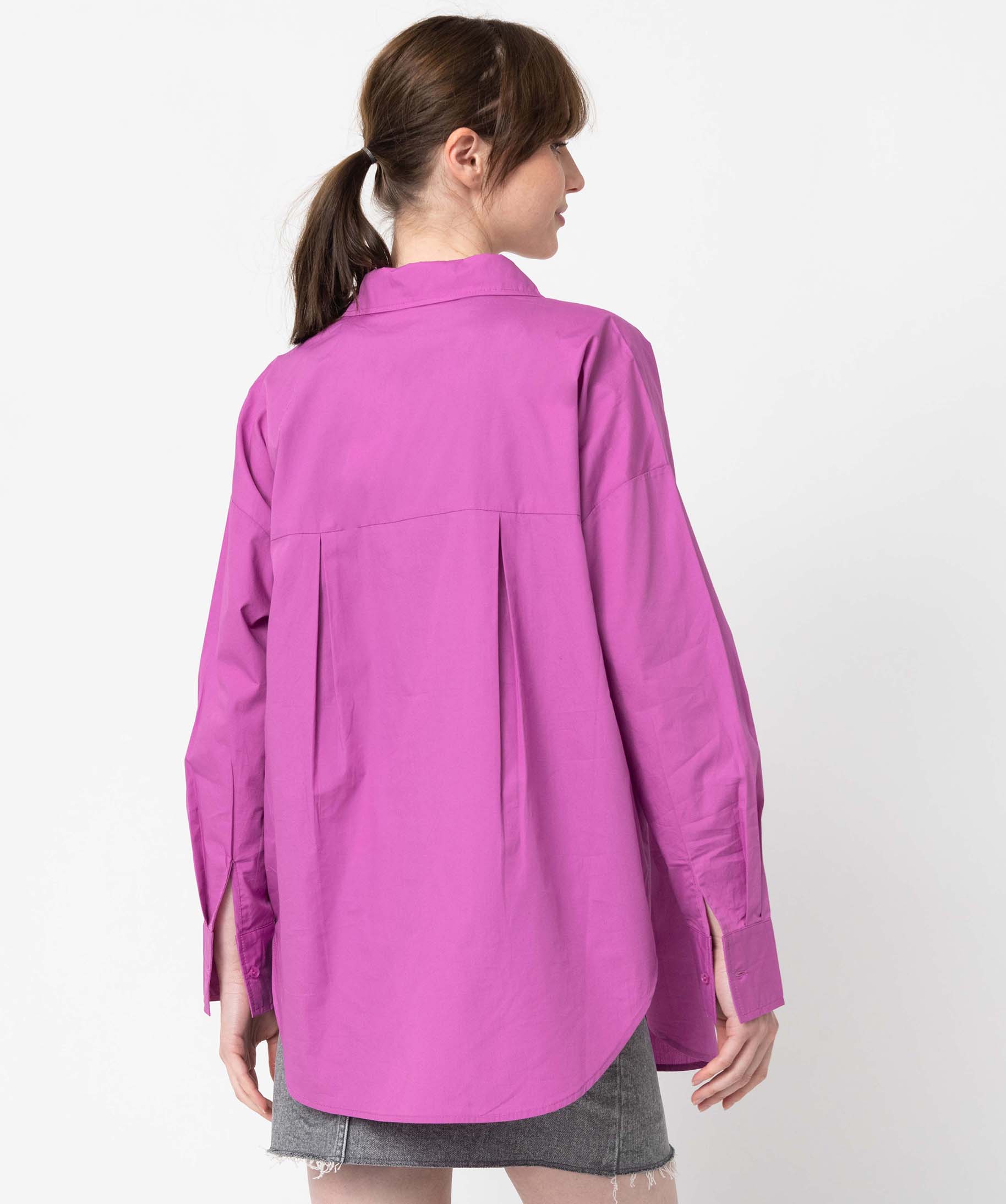 Chemise femme coupe oversize avec poche poitrine violet | GEMO
