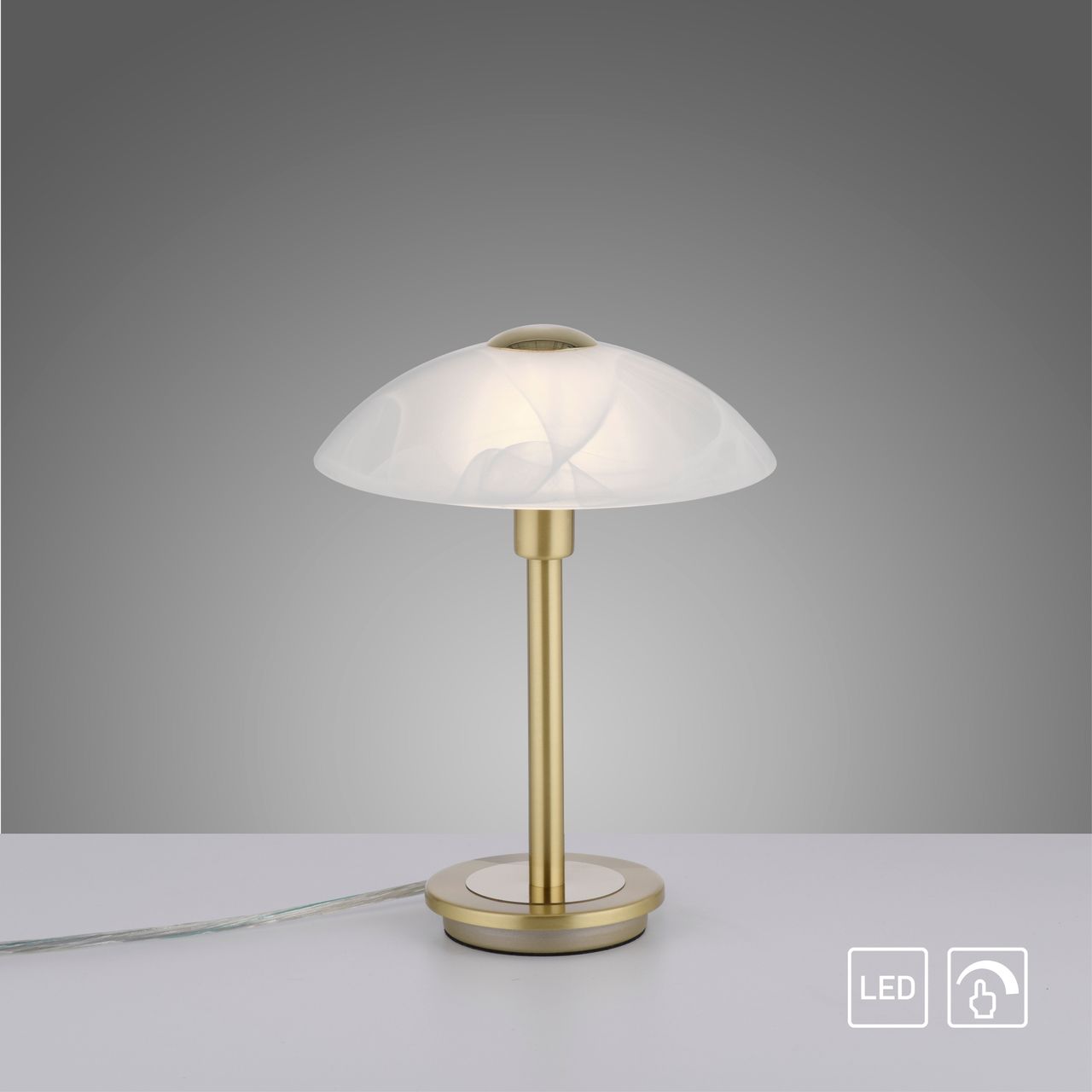 Paul Neuhaus Tischleuchte ENOVA, dimmbar, Glas in Alabaster Dekor, Messing matt